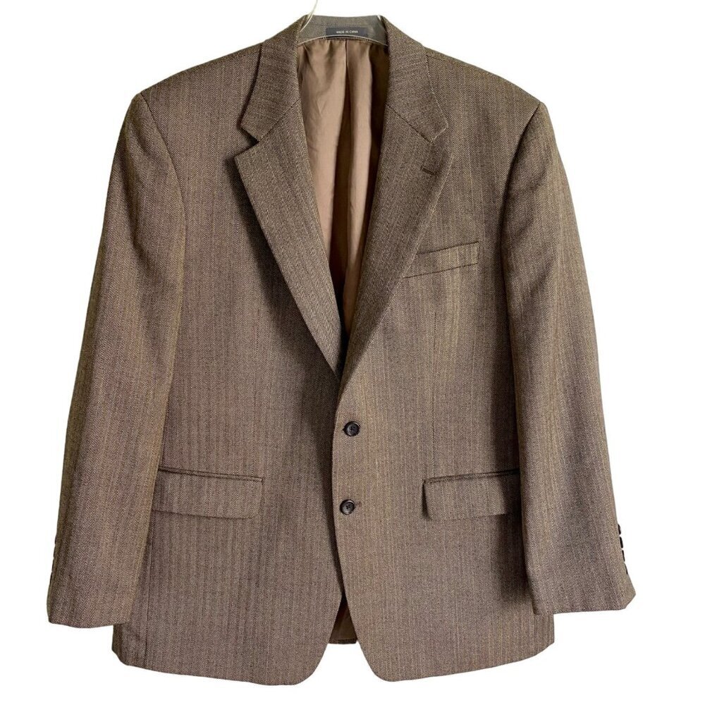 Izod Men's Brown Wool Blazer Jacket Two-Button Notch Lapel 42R